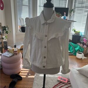 White Ruffled Button-Up Jacket